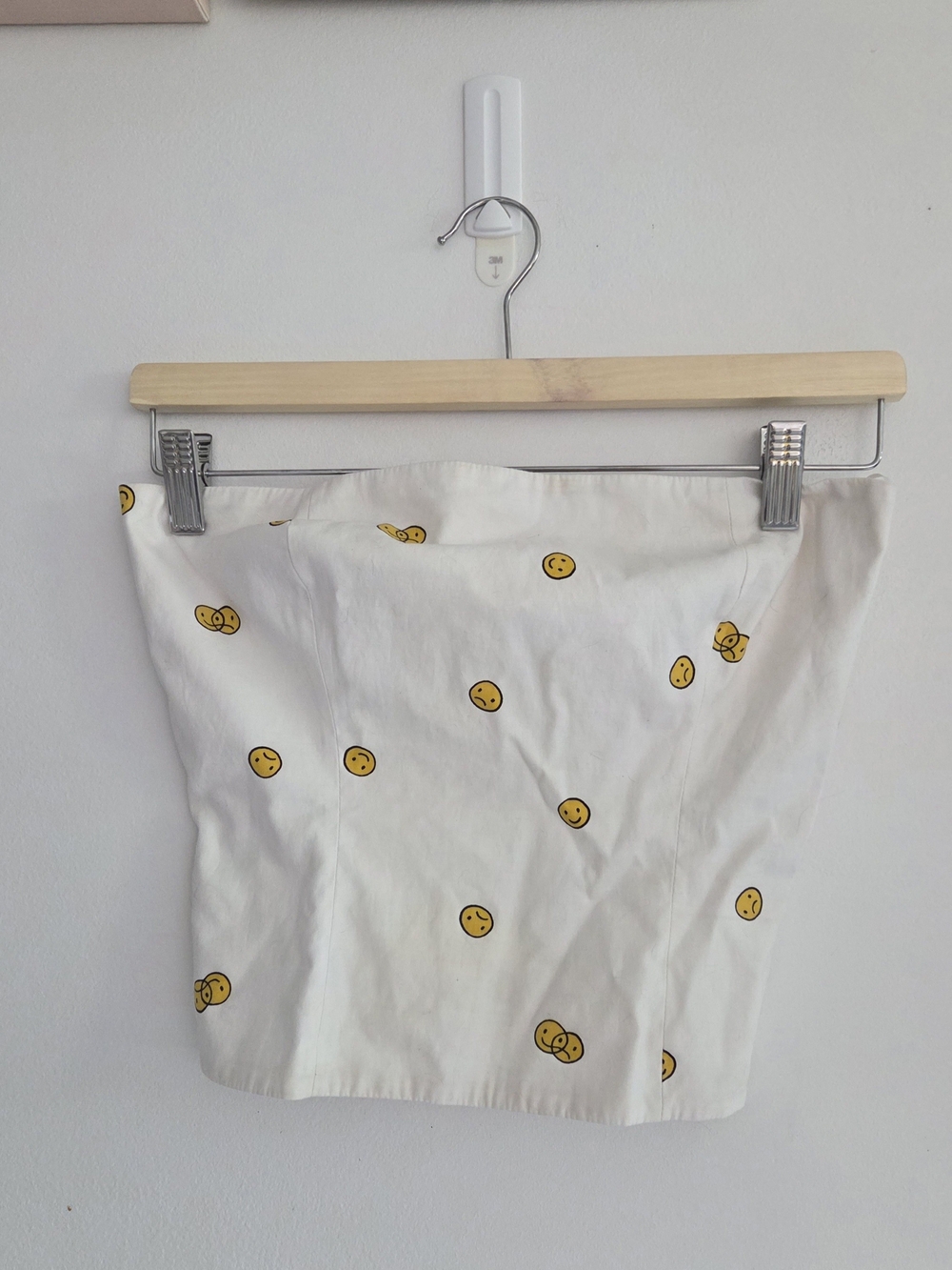 Reformation White Tube Top with Yellow Smiley Print